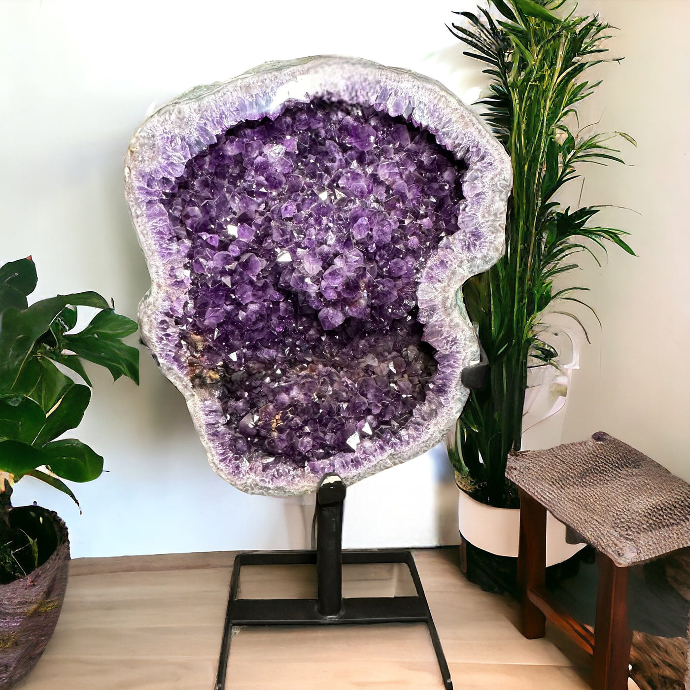 Amethyst Cluster on Rotating Metal Stand - Large Crystal Decor