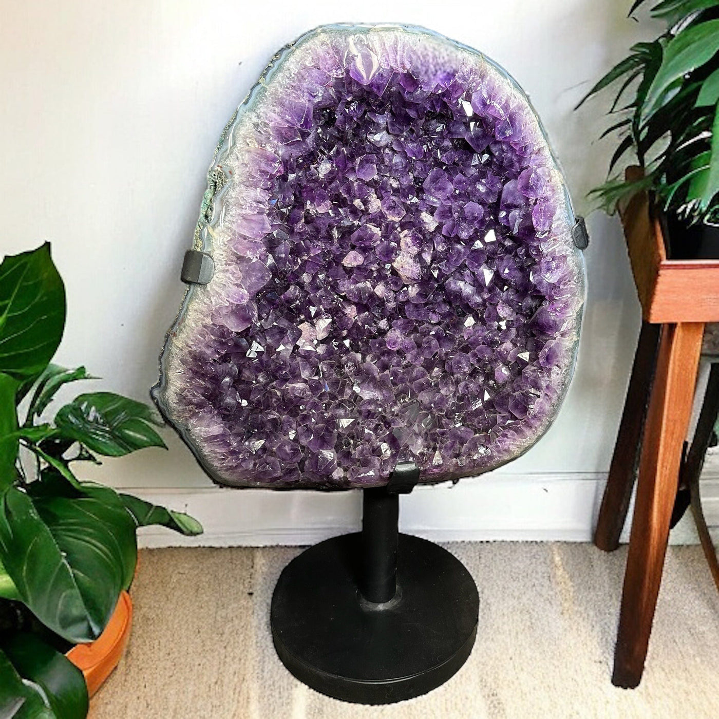 Amethyst Cluster on Rotating Metal Stand - Large Crystal Decor -