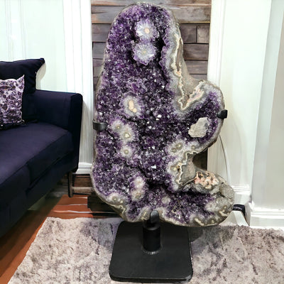 Amethyst Cluster with Stalactites on Rotating Metal Stand - Rare Find - 