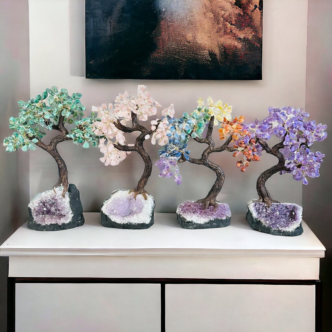 Large Crystal Tree on Amethyst Base displayed as home decor