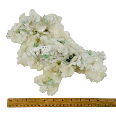 Stilbite and Green Apophyllite - Crystal Zeolite on Matrix with ruler for size reference top view