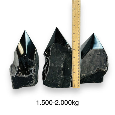  Black Obsidian Crystal Semi Polished Points - By Weight - next to a ruler for size reference 