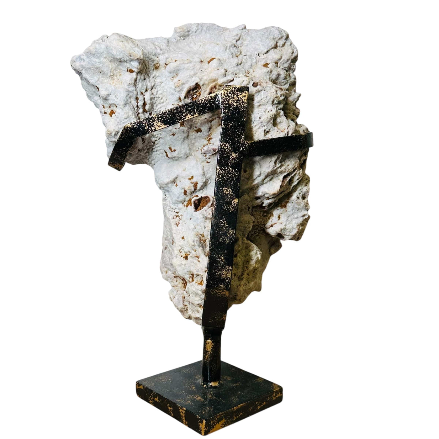 back side of the pink amethyst crystal on stand