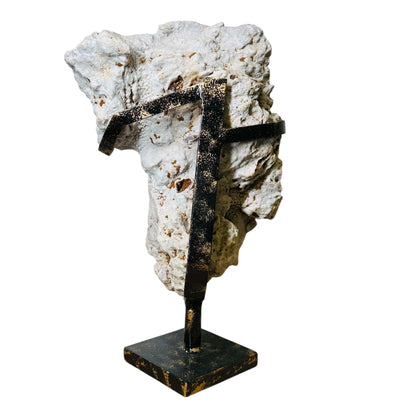 back side of the pink amethyst crystal on stand