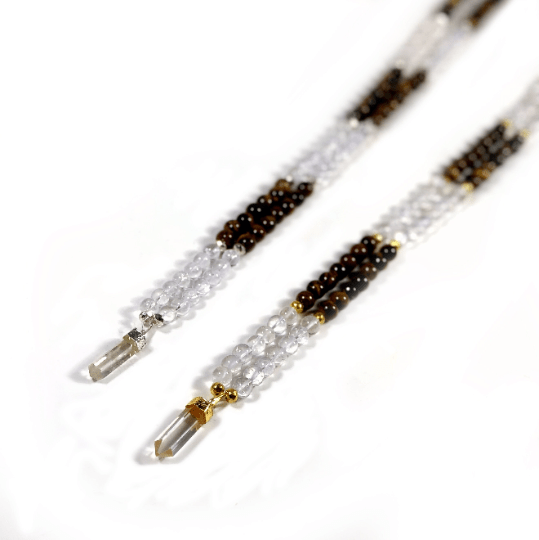 Tigers Eye and Crystal Quartz Beads with Chinese Crystal and Crystal Quartz Pendant