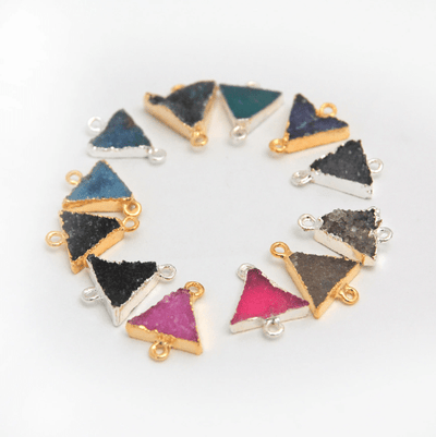Druzy Triangle Pendant Connector Double Bail with Electroplated Edge You CHOOSE Druzy Color and Finish