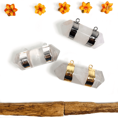 Gemstone Double Bail Points in Electroplated 24k Gold/Silver/Gun Metal Bail and Bands