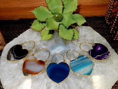 Agate Slice Heart Shaped Pendant with Electroplated Edge & Fancy Bail in gold finish