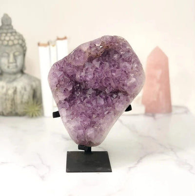 Amethyst Crystal Cluster on Metal Stand  