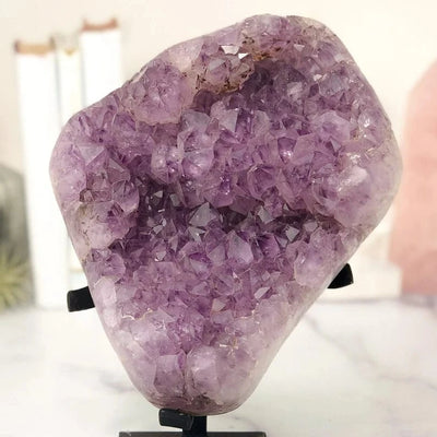 Amethyst Crystal Cluster on Metal Stand  up closer