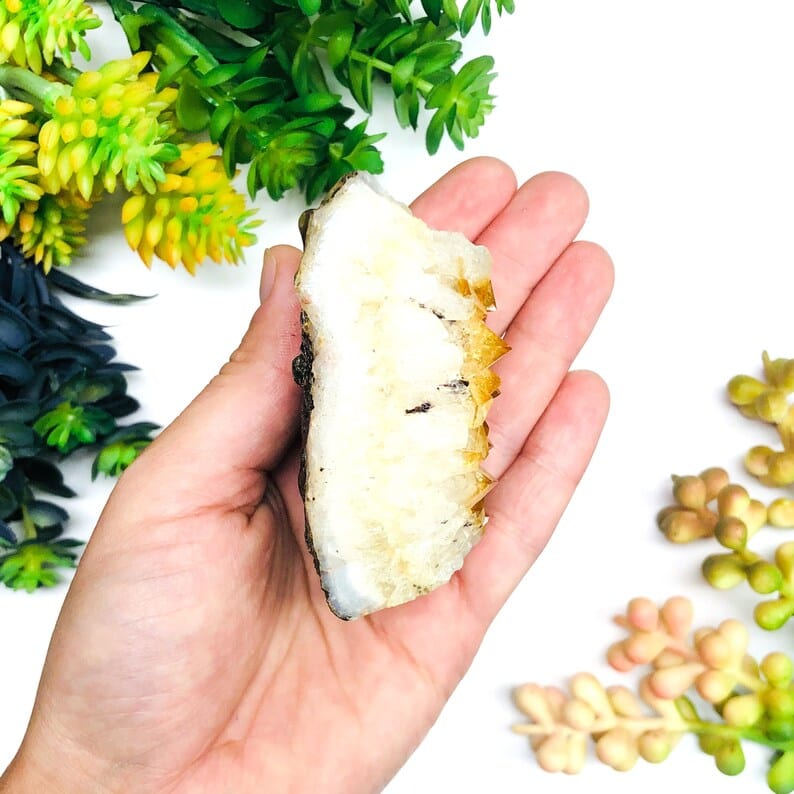 Citrine Druzy Cluster side view showing thickness