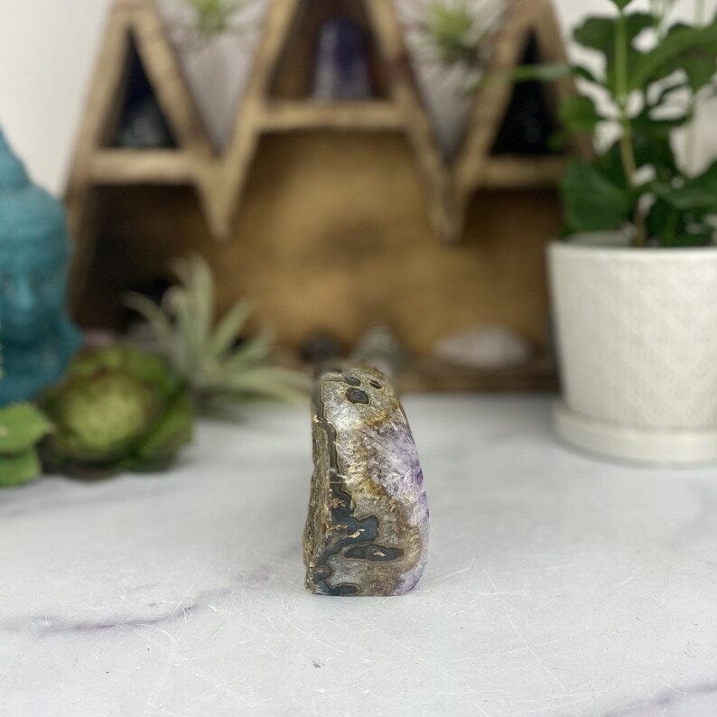 Amethyst Stalactite Freeform Cut Base Crystal side view