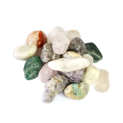 1 kg Mixed Natural Tumbled Gemstones Bag stones out of bag on white background