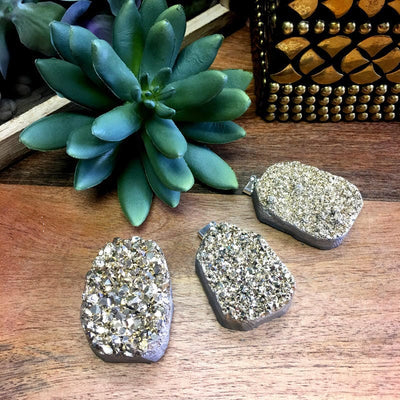  Mystic Druzy  Freeform Crystal Pendants shown in gold finish
