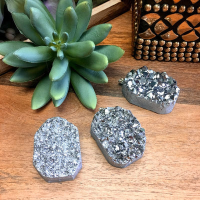  Mystic Druzy  Freeform Crystal Pendants shown in silver finish