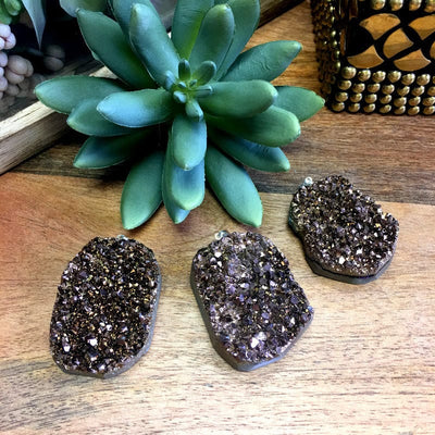  Mystic Druzy  Freeform Crystal Pendants shown in bronze finish