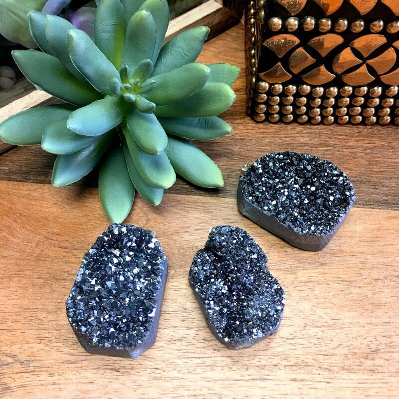  Mystic Druzy  Freeform Crystal Pendants shown in black diamond finish