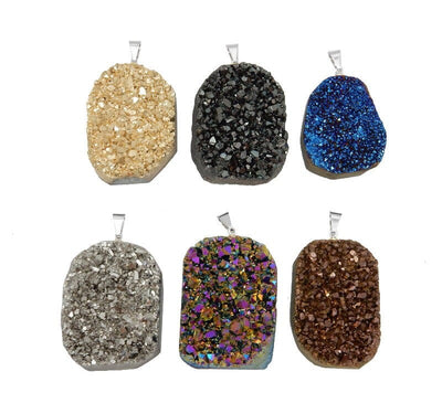  Mystic Druzy  Freeform Crystal Pendants shown in all the colors available