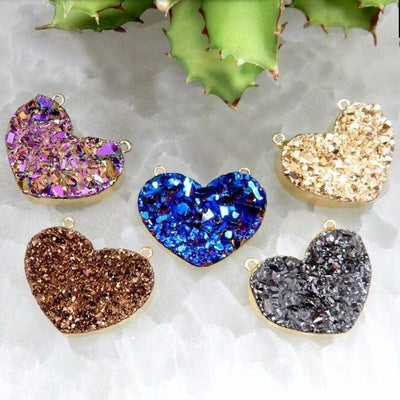 Mystic Druzy Heart Double Bail Pendants in all the assorted colors