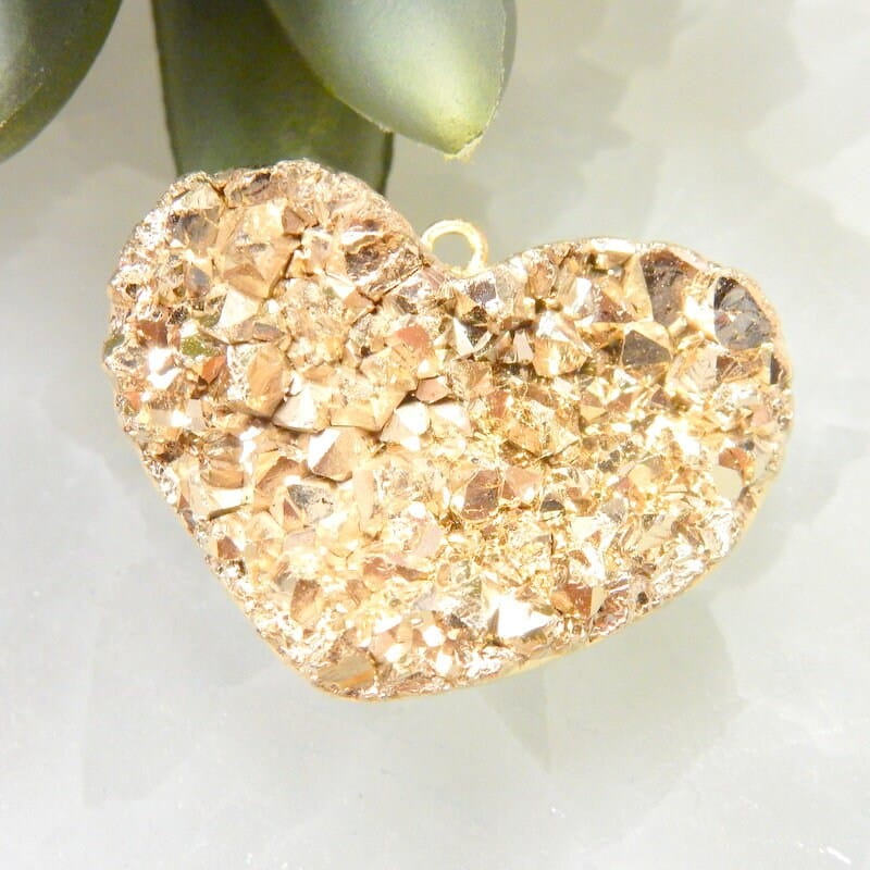 Mystic Gold Druzy Heart Pendant with Electroplated 24k GoldEdge