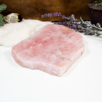 side view of the Rose Quartz Platter to show the thickness 