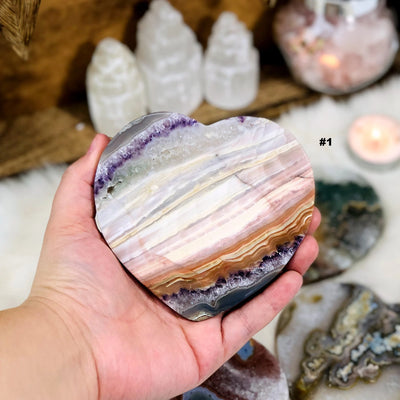 agate heart with decorations in the background