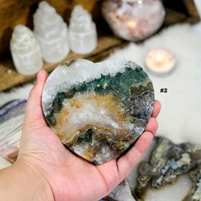 agate heart with decorations in the background