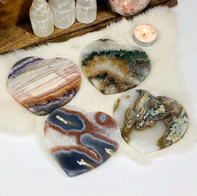 agate heart with decorations in the background