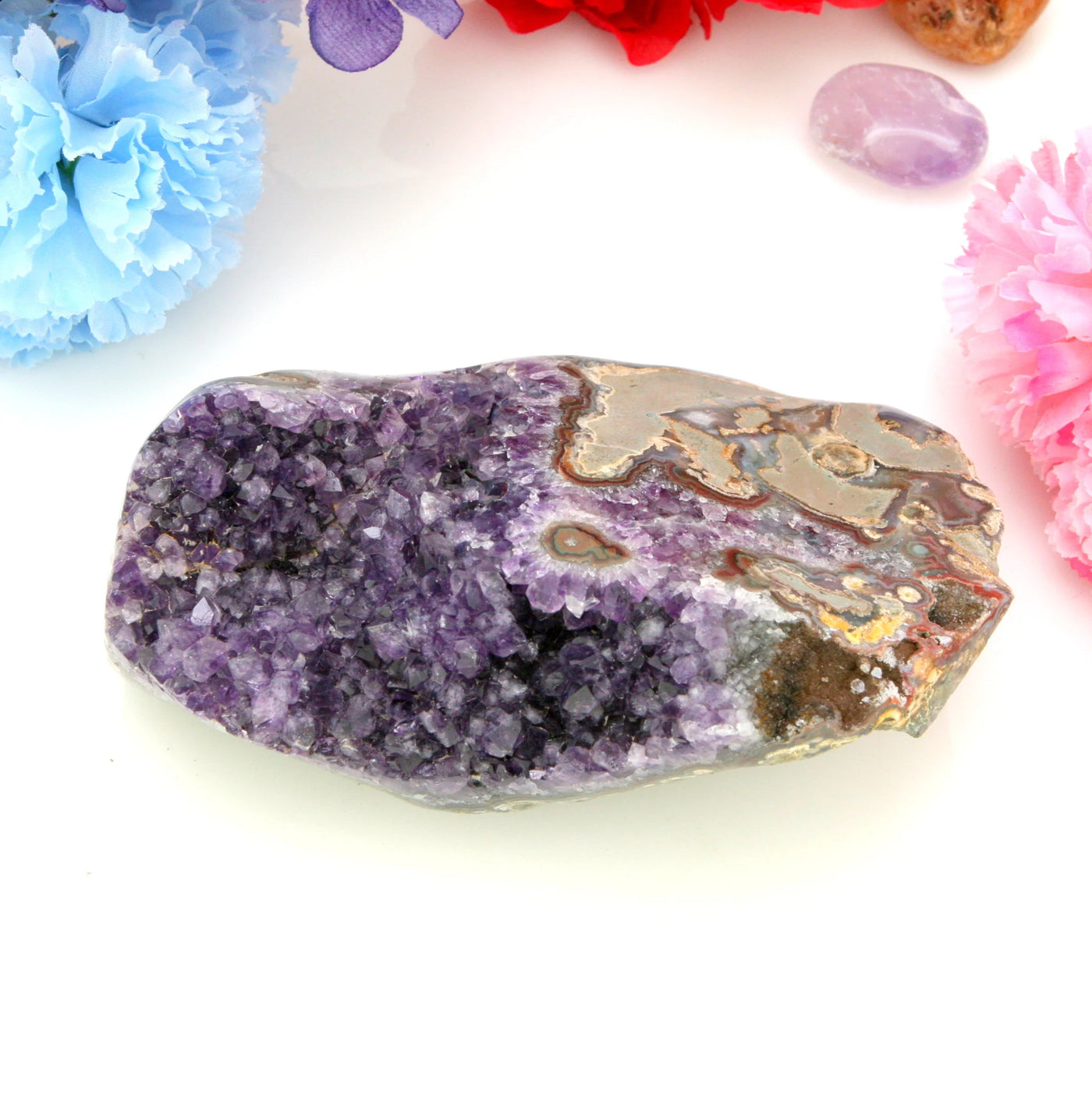 amethyst with decorations in the background