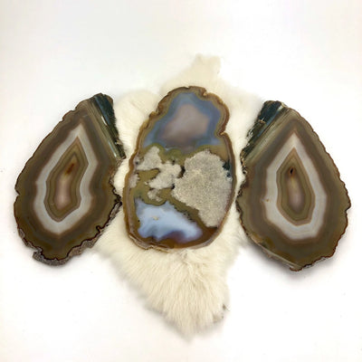 up close of 3 of the Agate Geode Slices 