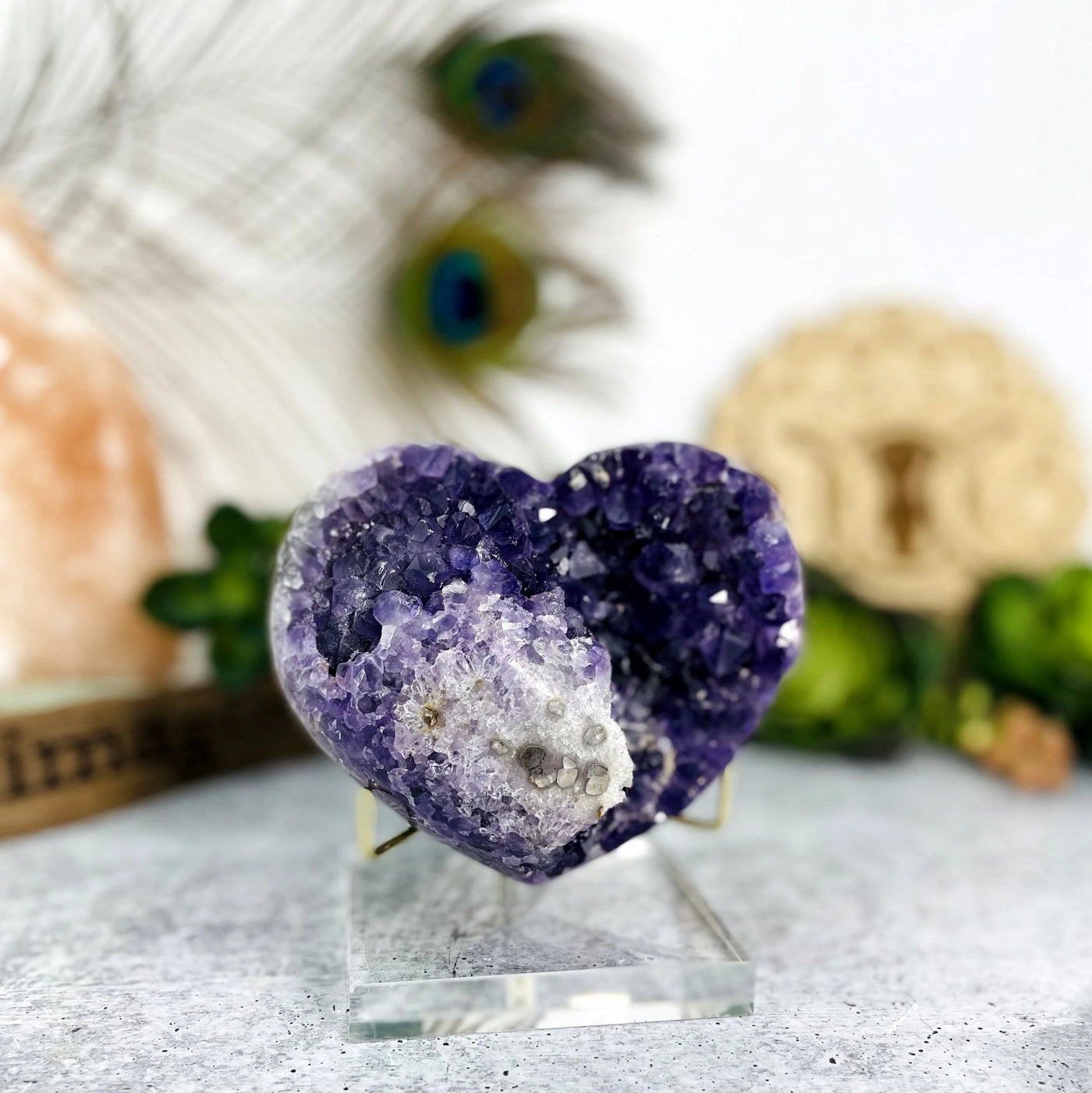 amethyst with decorations in the background