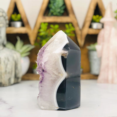 amethyst with decorations in the background