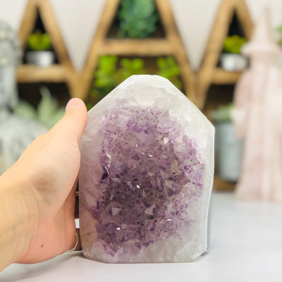 amethyst with decorations in the background