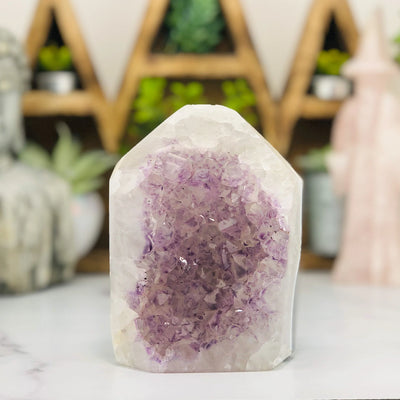 amethyst with decorations in the background