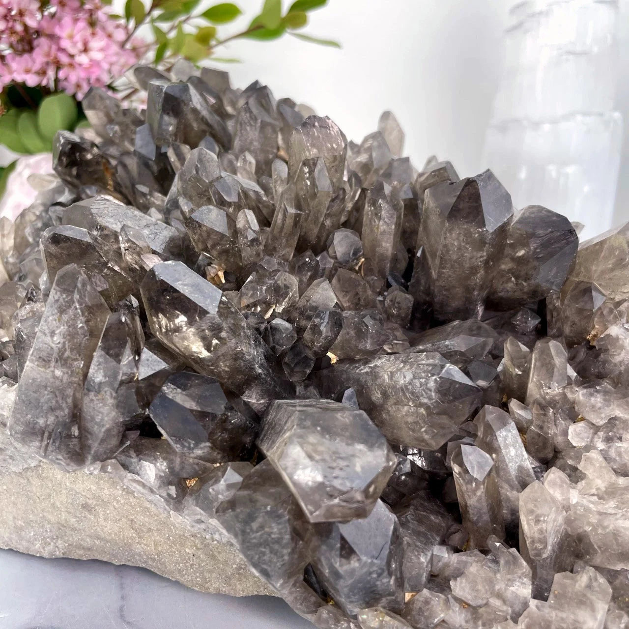 Smoky Quartz Cluster  up close to show the crystals