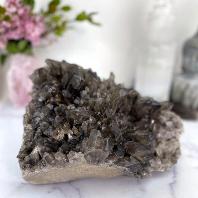 Smoky Quartz Cluster  showing crystal points