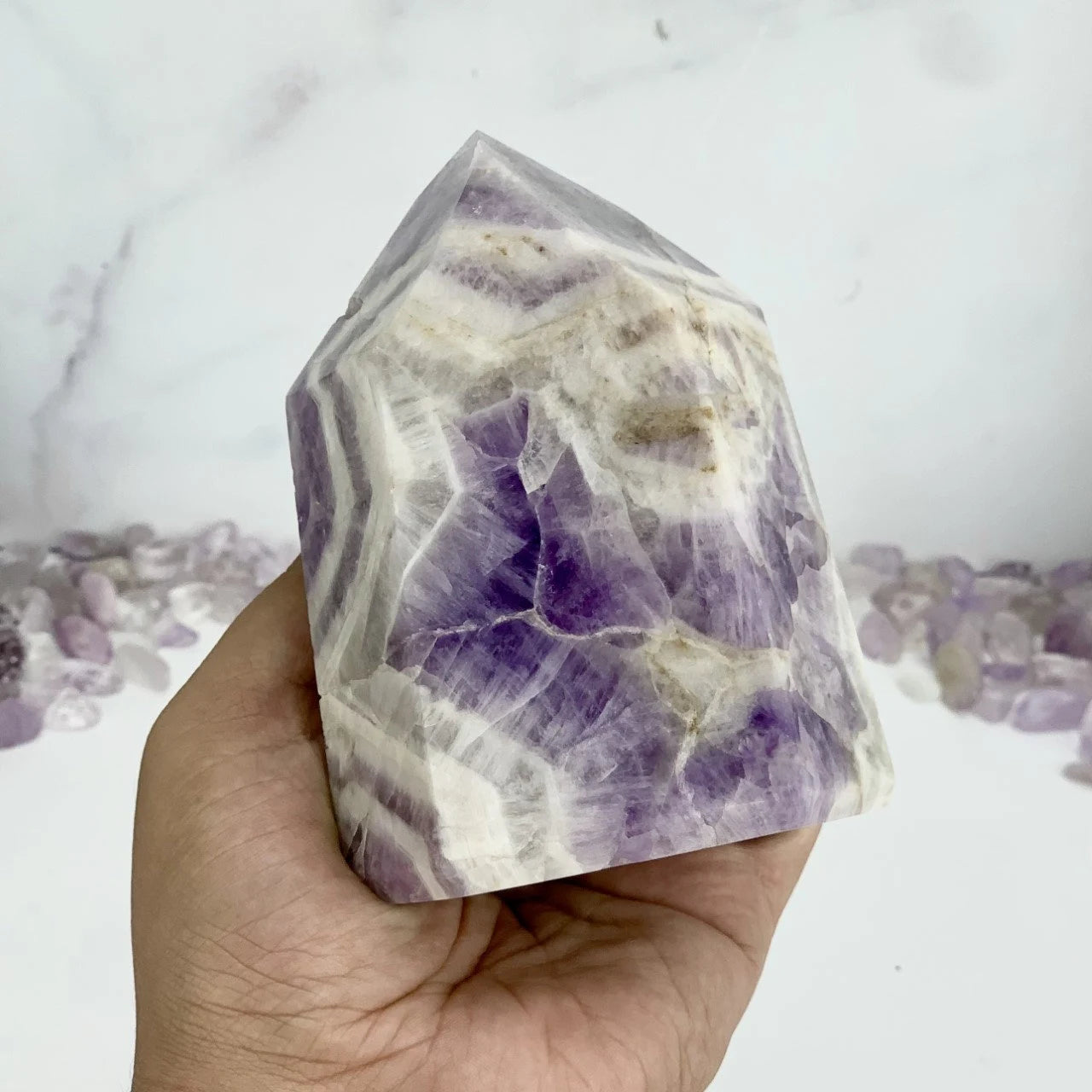 amethyst with decorations in the background