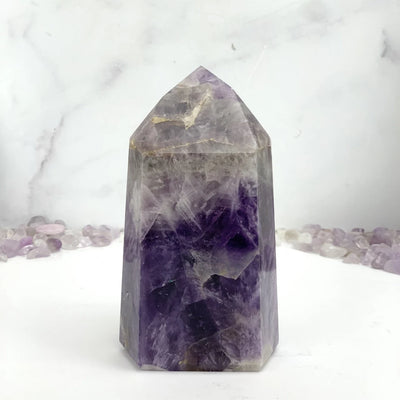 amethyst with decorations in the background