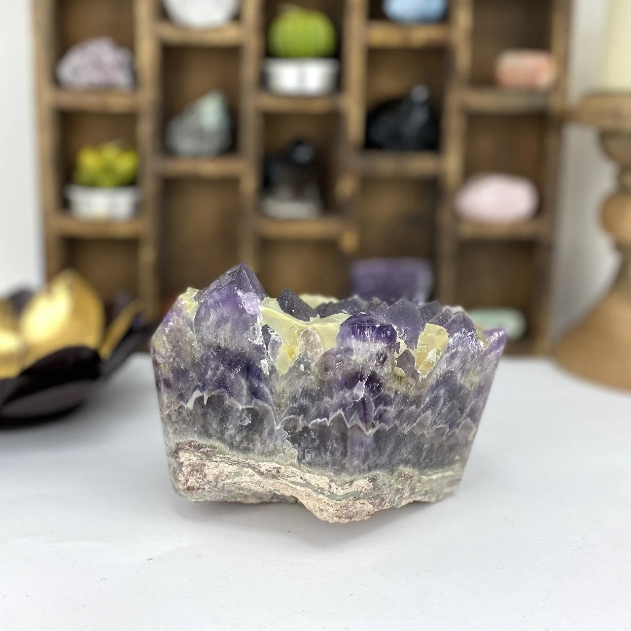 amethyst with decorations in the background