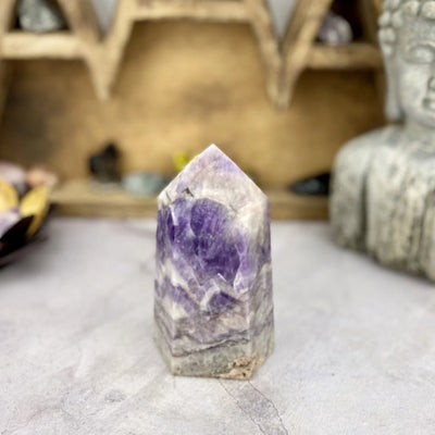 amethyst with decorations in the background