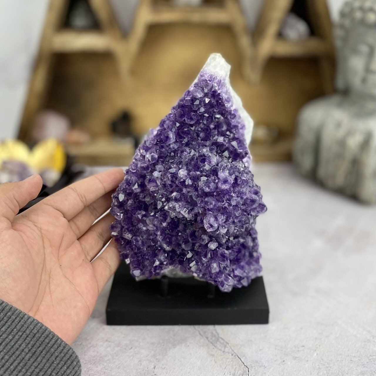 amethyst with decorations in the background