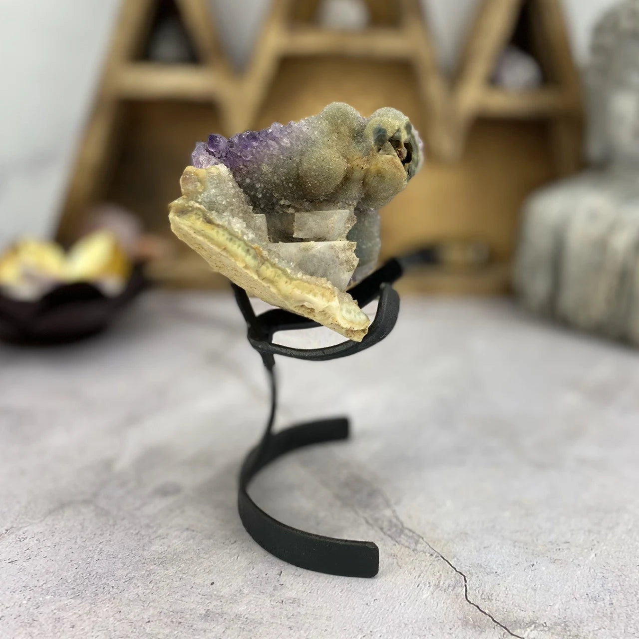 amethyst with decorations in the background