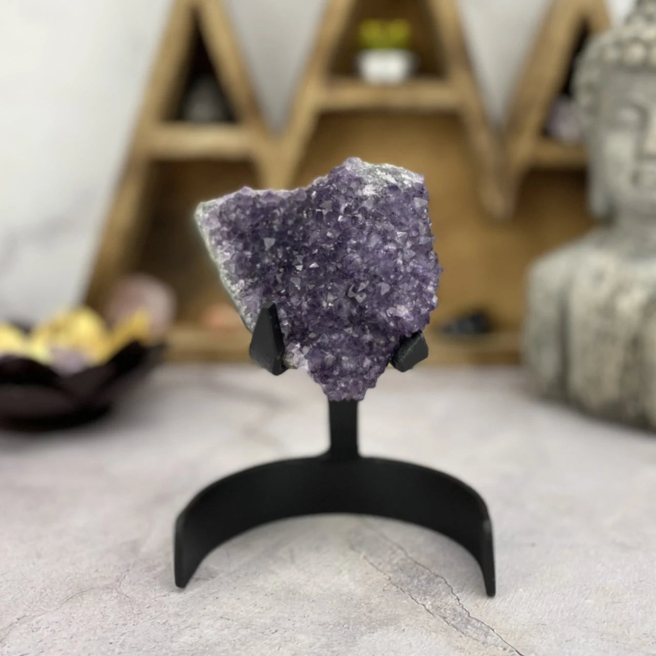 amethyst with decorations in the background