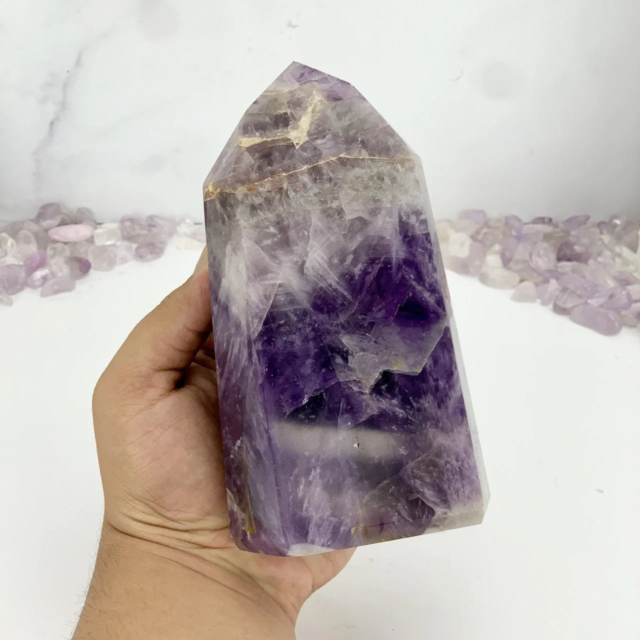 amethyst with decorations in the background