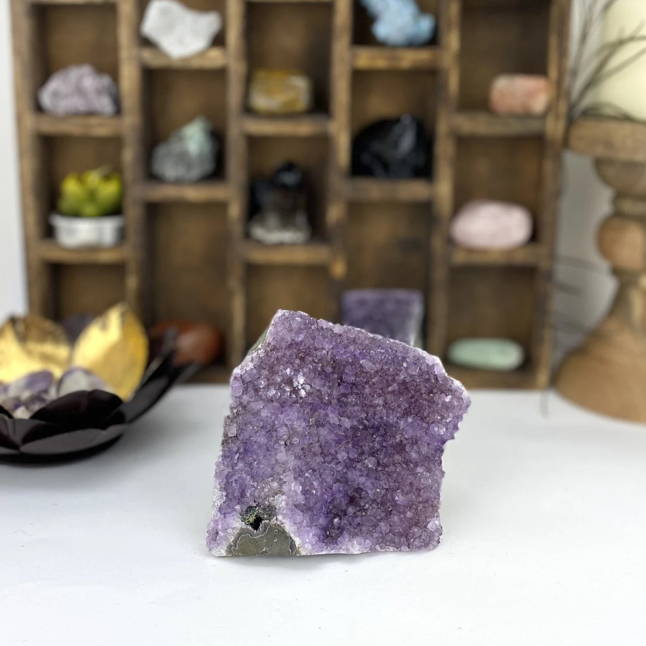 amethyst with decorations in the background