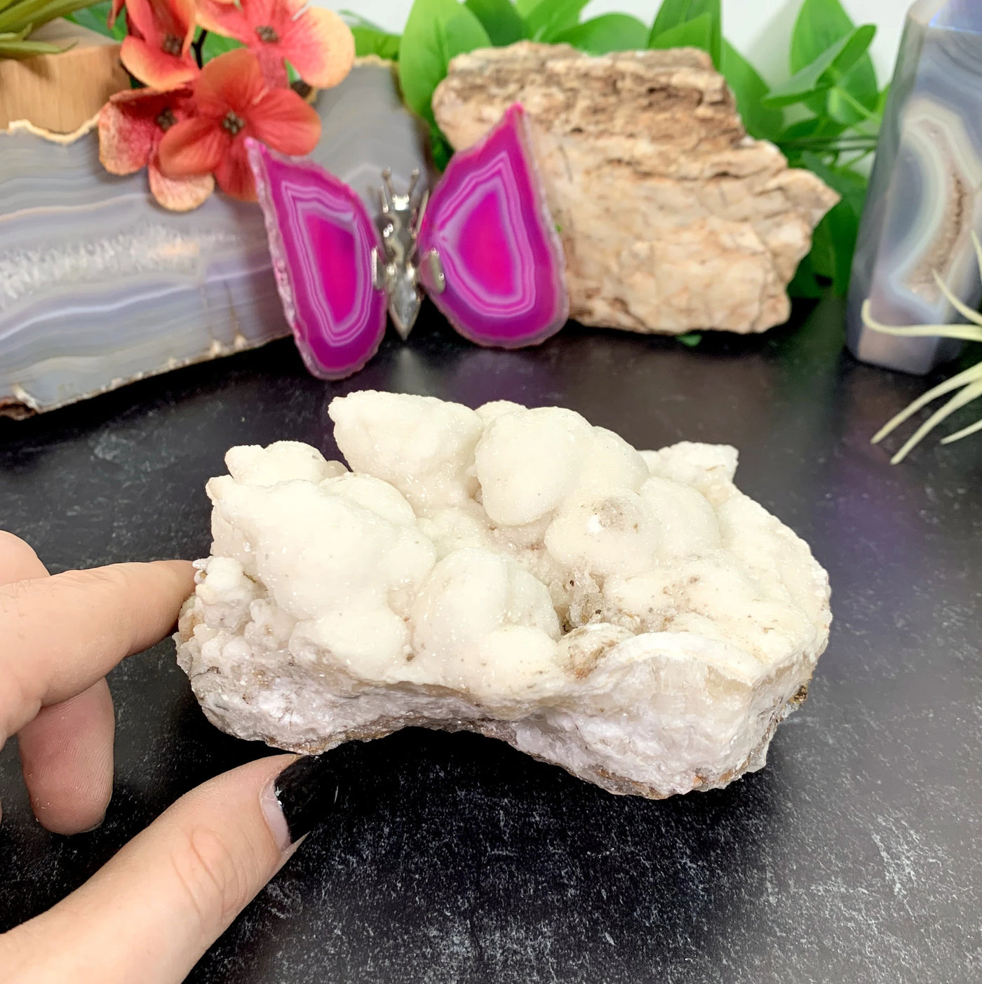 calcite with decorations in the background