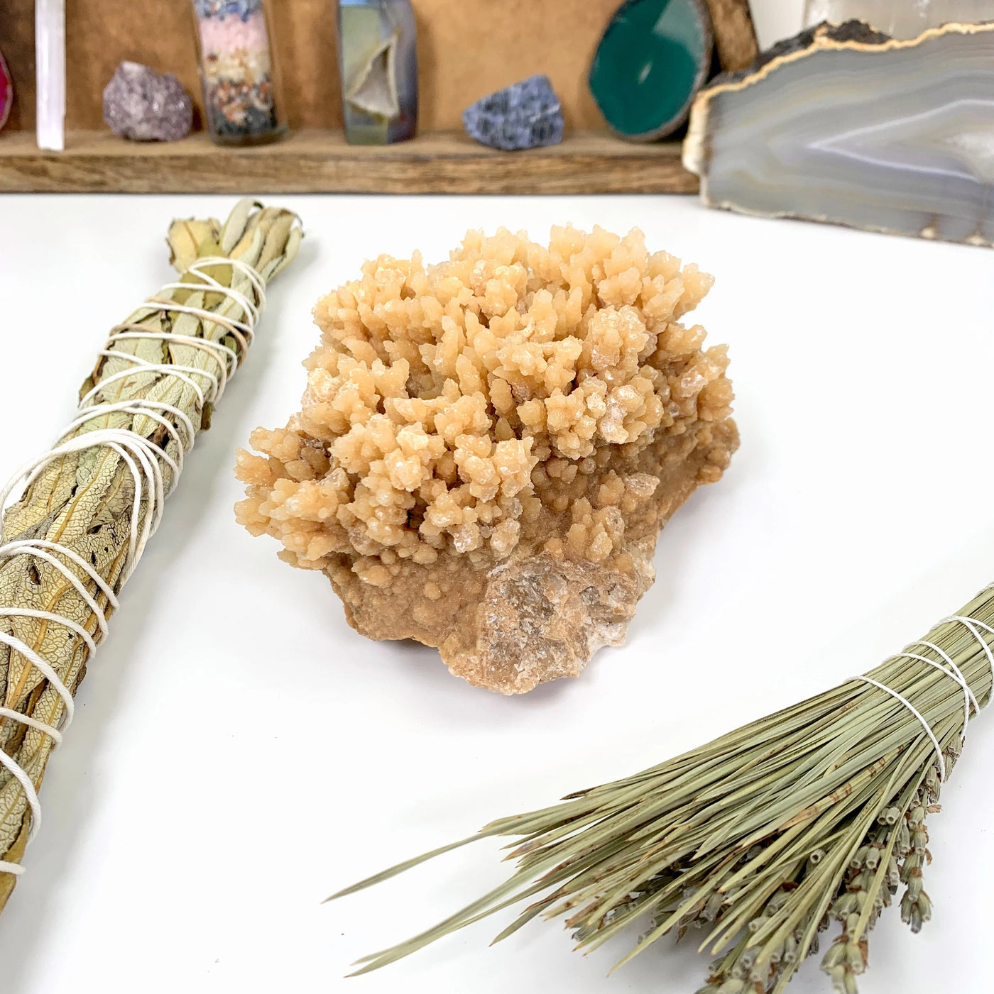 calcite with decorations in the background