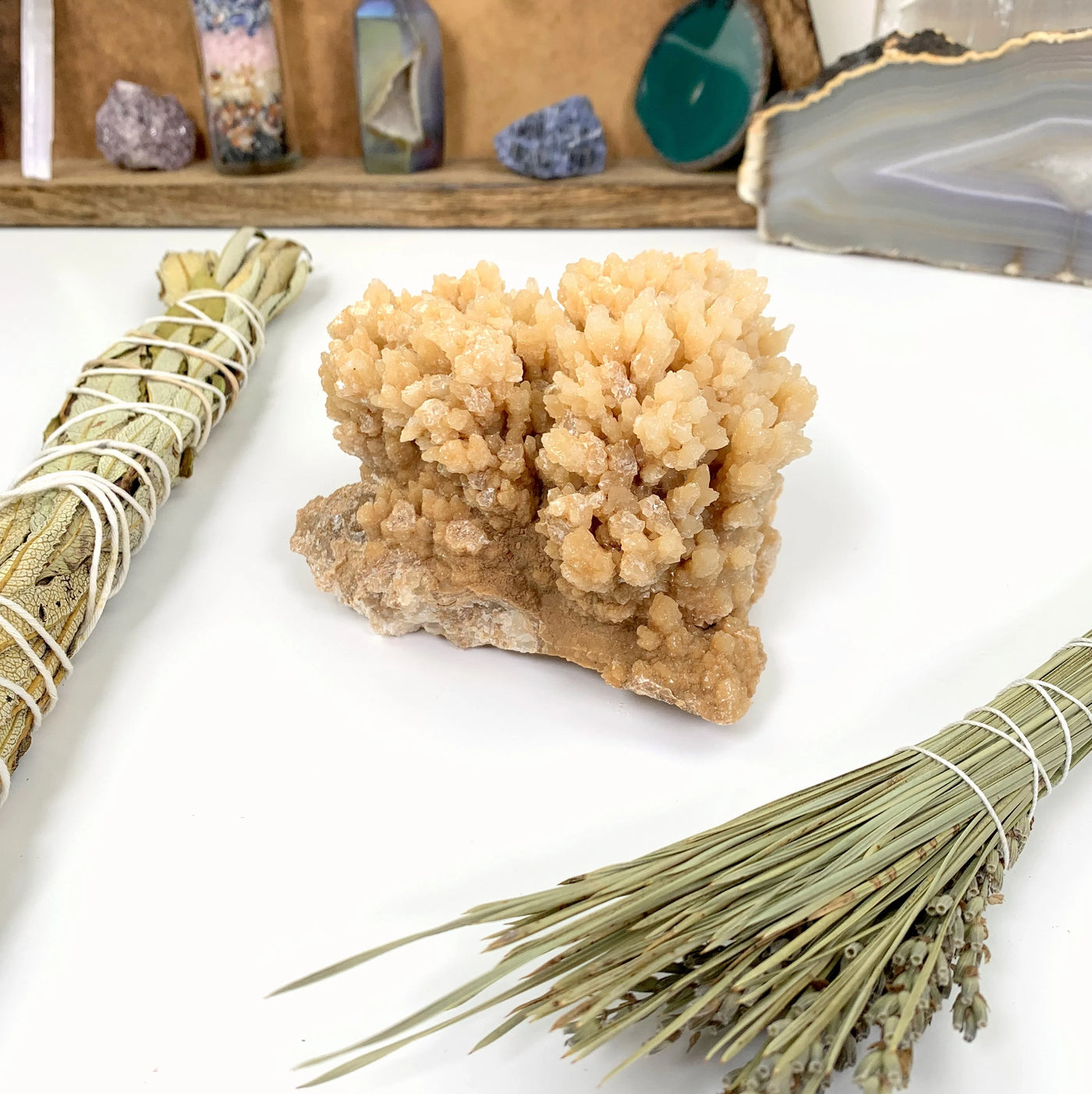 calcite with decorations in the background