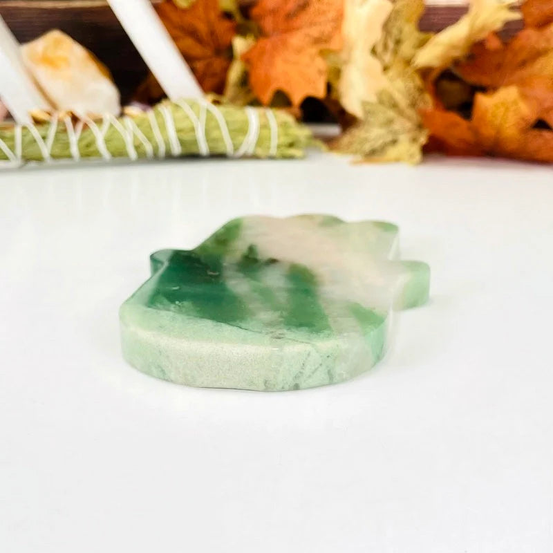 Green and White Quartz Hamsa Hand Stone Slice