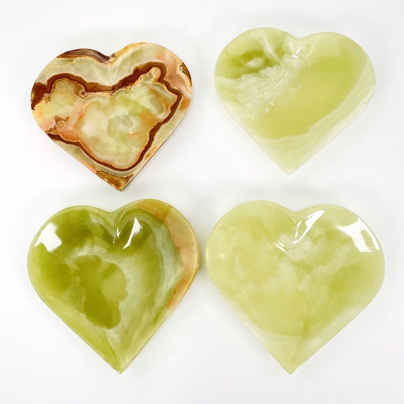 4 Green Mexican Onyx Heart Bowls